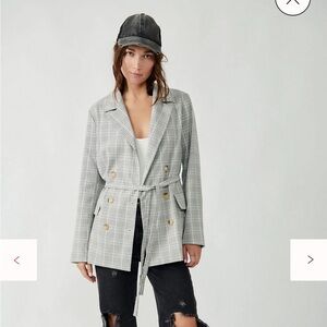 Free People Natural Plaid Blazer